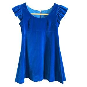 VINTAGE Handmade | Blue Velvet Babydoll Dress with ruffle sleeves | Girl's XL